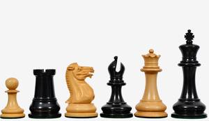 Pièces d'échecs reproduites modèle Staunton 1849 en bois lourd d'ébène et de buis avec estampe sur le côté du roi, hauteur du roi 3,75 pouces - Product Image 6