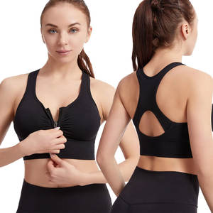 Soutien-gorge de sport sexy à fermeture éclair avant pour femme, respirant, uni, pour la gym et la course, avec logo – Meilleures ventes en gros - Product Image 4