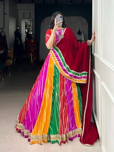 Georgette แฟชั่นที่มี leheriya พิมพ์ lehenga choli ผู้ผลิตและผู้จำหน่ายจากอินเดียในอัตราขายส่ง - Product Image 3