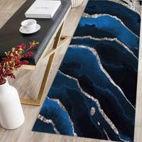 Tapis en laine patchwork bleu marine - Tapis d'intérieur de luxe écologique traditionnel pour bureau avec envers en latex et poils moyens