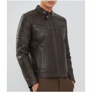 Nouvelle mode Veste en cuir véritable personnalisée Veste en cuir Slim Fit pour hommes - Product Image 4
