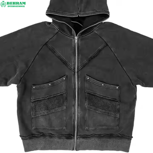 2026 Latest Vintage Stone Wash Screen Printed Unisex 100% Cotton Fleece French Terry Full Zip Hoodies Quick-Dry Breathable Plain - Product Image 2