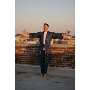 Pure Cotton Boho Men's XL Kimono <b>Robe</b> Geometric Luxury Unisex Bathrobe Relax Fit <b>Beach</b> Dressing Gown Summer Loungewear Soft - Product Image 3