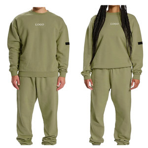 Costume de jogging unisexe de grande taille pour hommes, de couleur unie, conçu sur mesure, ensemble de deux pièces de qualité avec logo personnalisé sur la taille - Product Image 2