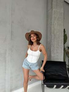 Mode dames débardeurs 2024 été nouveau à la mode respirant tricoté tissu gland détail Sexy & Club Style décontracté sans manches bleu - Product Image 6