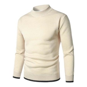 Suéteres de punto personalizados de manga larga de Color sólido frontal anticontracción con logotipo personalizado de algodón 100% de alta calidad para hombre - Product Image 1