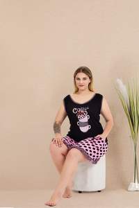 ชุดนอนผู้หญิงไซส์ใหญ่ เสื้อแขนสั้นและกางเกงขาสั้น ชุดนอนใส่สบาย ไซส์ใหญ่ ชุดนอนใส่ในบ้าน - Product Image 6