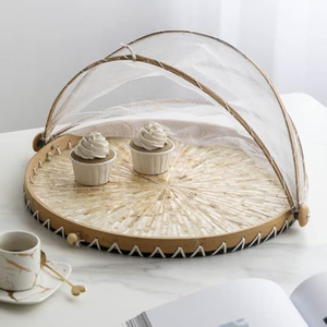 ที่ครอบอาหารแบบตาข่ายพับได้ทำจากหญ้าทะเลฝังไข่มุกธรรมชาติอย่างยั่งยืนทำด้วยมือจากเวียดนาม - Product Image 6