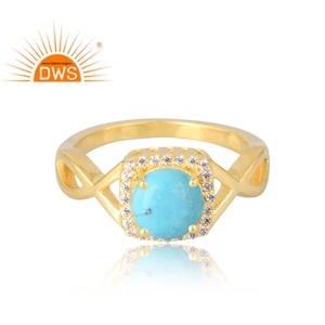 Latest Selling 925 Sterling <b>Silver</b> 18K Gold <b>Plated</b> Natural Cz & Arizona Turquoise Gemstone Ring Demi Fine Jewelry Manufacturer - Product Image 3