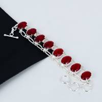 Pulsera de Plata de Ley 925 Hecha a Mano, Estilo Bohemio y Hippie Vintage, con Gema de Rubí Rojo, para Mujer, Regalo