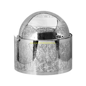 Plato de frotamiento con tapa enrollable de acero inoxidable grabado con tapa de cúpula de diseño Floral, calentador de comida para buffet para catering de restaurante de Hotel - Product Image 1