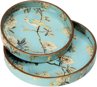 Lot de 2 plateaux de service en bois MDF faits à la main, émail enduit or blanc, oiseaux design, plaque décorative en résine, cuisine, salle à manger, usage domestique