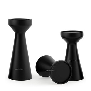 ชุดเชิงเทียนไม้มะม่วงสีดำ3ชิ้นเสาไม้ทำด้วยมือสำหรับตกแต่งบ้านที่ทันสมัยเรียบง่ายและสง่างาม - Product Image 3