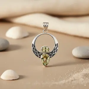 Colgante de Plata 925 con Gema de Citrino, Joyería Elegante para Mujer con Diseño de Gota de Agua en Oro Rosa, Colgantes con Baño de Rodio - Product Image 1