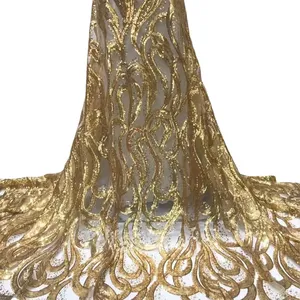 金色亮片蕾丝弧形钩条纹网眼底连衣裙面料风格蕾丝
