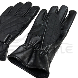 Gants en cuir matelassé noir avec fermeture à pression Doigts entiers Hiver Coupe-vent Vente en gros Logo personnalisé Mode masculine Gants de conduite - Product Image 2