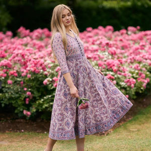 Lila Bohemian Pure Cotton Dress Hand Block Printed Lilac Purple Holiday Summer Ethical Fashion - Product Image 5