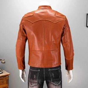 เสื้อแจ็กเก็ตหนังแท้สำหรับผู้ชาย, เสื้อโค้ทหนัง5XL ปกตั้งหนังม้าธรรมชาติสีส้มฤดูใบไม้ร่วง - Product Image 4