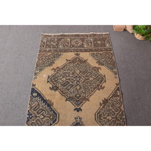 Turkish Vintage Rug, Runner 3x11.9 ft (92x362 cm) Rug, <b>Brown</b> Floral <b>Wool</b> Rug - Product Image 4