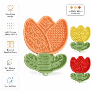 Silicone Pet Lick Pad Tulip Shaped Slow Feeding <b>Mat</b> Multi Texture Anti Anxiety Licking Tray for Dogs and <b>Cats</b> - Product Image 1