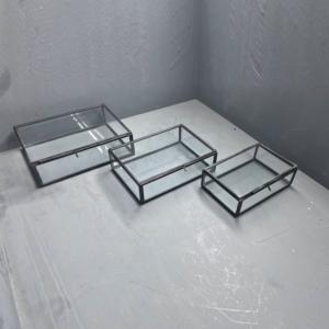 Ensemble de 3 organisateurs de boîtes à bijoux avec finition noire en laiton et verre (modèle B331 ABC) - Product Image 3