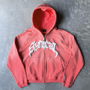 Custom Sun faded Faded Zip up Sudadera con cremallera Hombres Boxy Oversized Zip up Hoodie Streetwear Acid Wash Distressed Zip up Hoodie Hombres - Product Image 3