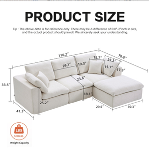 Sofá Moderno Tapizado Comprimido Tipo Nube, Listo para Enviar desde Almacén en EE. UU., Muebles Seccionales en Forma de L para Sala de Estar - Product Image 6