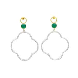 Pendientes colgantes de plata con forma de trébol y piedras de ónix verde para mujer y niña, recién llegados. - Product Image 1