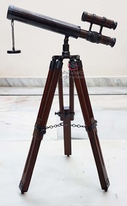 Telescopio Antiguo Negro de Doble Barril Hecho a Mano con Soporte de Trípode de Madera Ajustable para el Hogar y la Oficina - Product Image 2