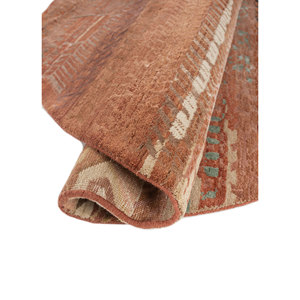 Alfombra Manchaha de Lana y Seda de Bambú con Patrón Geométrico Anudada a Mano en Rojo y Naranja - Para Uso Doméstico Les-2717 - Product Image 2