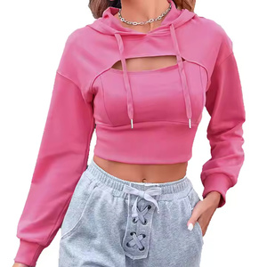 Femmes personnalisées 2025 marque personnalisée Logo haut court à capuche cordon épaules tombantes OEM motif blanc couleur unie pour l'hiver - Product Image 2