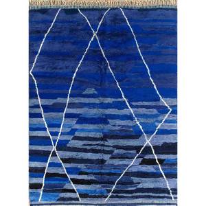 Tapis en laine noué à la main Zuri Blue, motif géométrique, tapis rectangulaire pour couloir, décoration de salon, taille 9x12 pouces, modèle Pae-4587 - Product Image 1