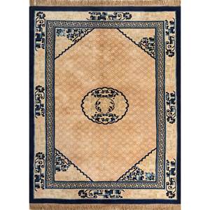 พรมขนสัตว์ถักมือสีน้ำตาลเบจ Pechino รุ่น Paem-1131 สำหรับบ้าน รถยนต์ ลายเหรียญรูปสี่เหลี่ยมผืนผ้า สำหรับห้องนั่งเล่น ทางเดิน ทางเข้าบ้าน - Product Image 1
