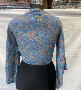 Blusa de seda con estampado de Paisley de talla libre para mujer, Top Hippie de manga de campana suave con lazo frontal, Diseño de manga acampanada Retro para verano - Product Image 2