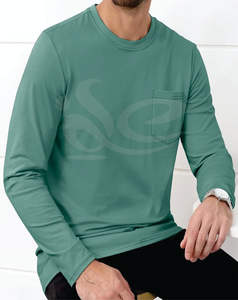 Camiseta ajustada de algodón de manga larga de alta calidad para hombre, ropa de calle transpirable con cuello redondo, tela de algodón 100% - Product Image 1