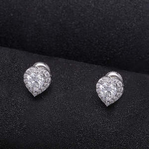 Compre Pendientes de Plata de Ley 925 de Primera Calidad para Mujeres y Niñas, Pendientes de Botón con Forma de Corazón y Flor en Oro Rosa, con Diamantes, Modernos, para Compromiso - Product Image 2