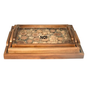 Bandeja de madera para servir para desayuno, bandeja de servidor de alimentos para bandeja de hierba de madera decorativa hecha a mano, acabado de hueso de Hotel - Product Image 2