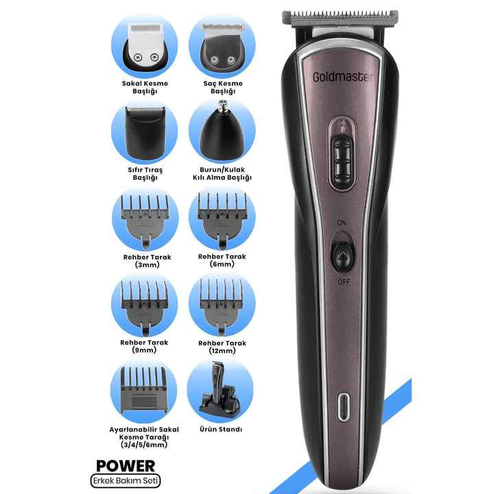 Power Corded Wireless Stainless Steel 9 in 1 Full Stand Men's Grooming Set