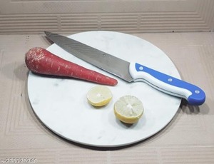 Plaque à découper circulaire en marbre blanc Surface de coupe en pierre de qualité supérieure pour la cuisine, le service et le plateau d'affichage des aliments - Product Image 2