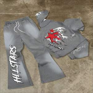 Conjunto Deportivo de 2 Piezas, Pantalones Jogger Anchos y Sudadera con Capucha, Algodón Grueso, Estampado Digital, Ropa Deportiva Urbana - Product Image 1