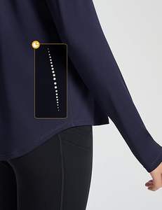 Wholesale Custom <b>Womens</b> Activewear Tops <b>Long</b> Sleeves Gym <b>Shirt</b> Zipper Pocket Thumb Holes Breathable Lightweight Active Top - Product Image 5