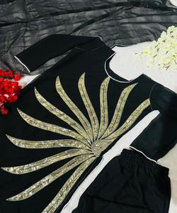 Ropa Africana Casual Long Off White Fork Style Negro 2 piezas 3 piezas Dupatta Ropa modesta - Product Image 3