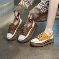 Chaussures compensées rétro en cuir véritable Maillard Tone à plateforme, rehaussant la silhouette, pour femmes de petite taille, stock international