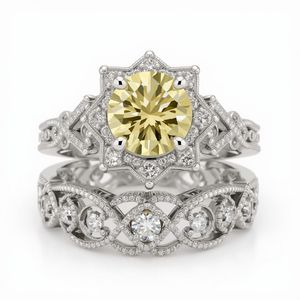 Wholesale 10K Recycled Gold <b>Rhodium</b> Plated Engagement <b>Ring</b> Set Manufacturer Vintage Scroll Style Fine Jewelry Ethical Sourcing - Product Image 6