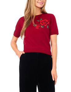 T-shirt à manches courtes et col rond pour femme, ample, d'été, écologique, imprimé de roses - Product Image 1