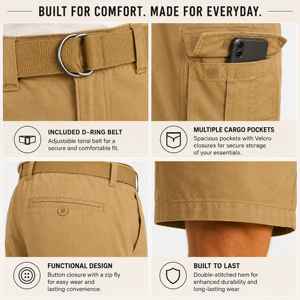 Men's Casual Zipper Fly 100% Cotton Canvas Eco-Friendly Cargo Shorts - Product Image 6
