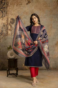 ชุดกางเกงเคอร์ติสแบบลำลองซักได้พิมพ์ลายดิจิตอล3ชิ้นลายปักจากอินเดียสินค้าส่งออกที่น่าสนใจ - Product Image 2