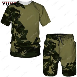 Men's Summer Sport Style Camouflage Tracksuit Jersey T-<b>Shirt</b> Shorts for Outdoor <b>Camping</b> Hunting Solid Pattern - Product Image 1