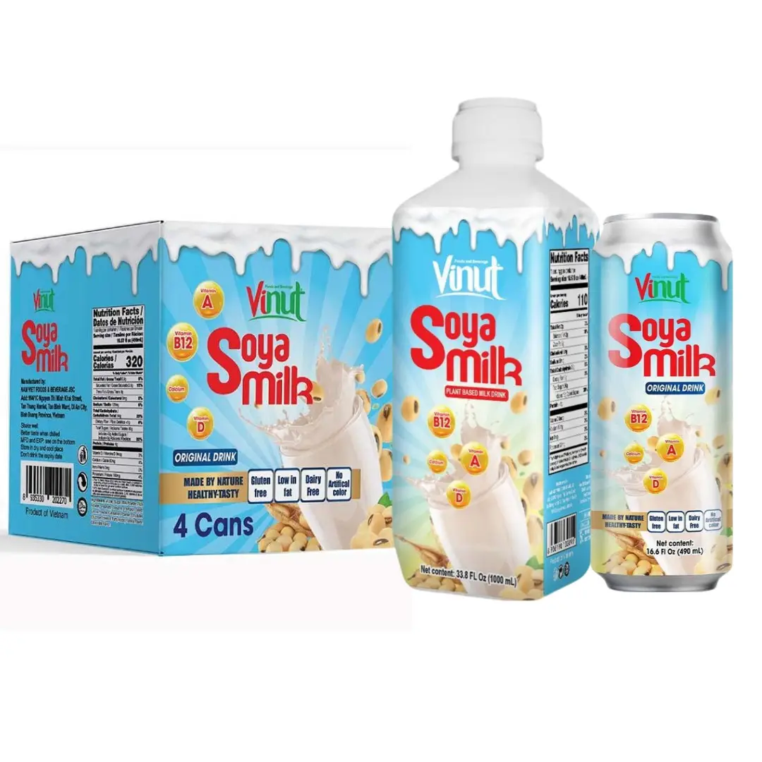 Soya sütlü içecek | 500ml (24 paketi) VINUT, gdo olmayan, bitki bazlı, hiçbir eklenen şeker, toptan tedarikçisi, ücretsiz örnek, OEM ODM