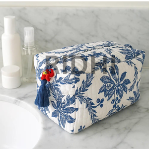 Sac de voyage matelassé bleu fait main, vintage, écologique et portable, avec fermeture éclair, pour le marché, les courses et la vente en gros - Product Image 6